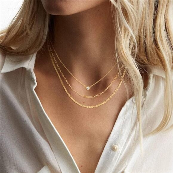 Gold Layered Diamond Necklace for Women - Picture 4 of 5